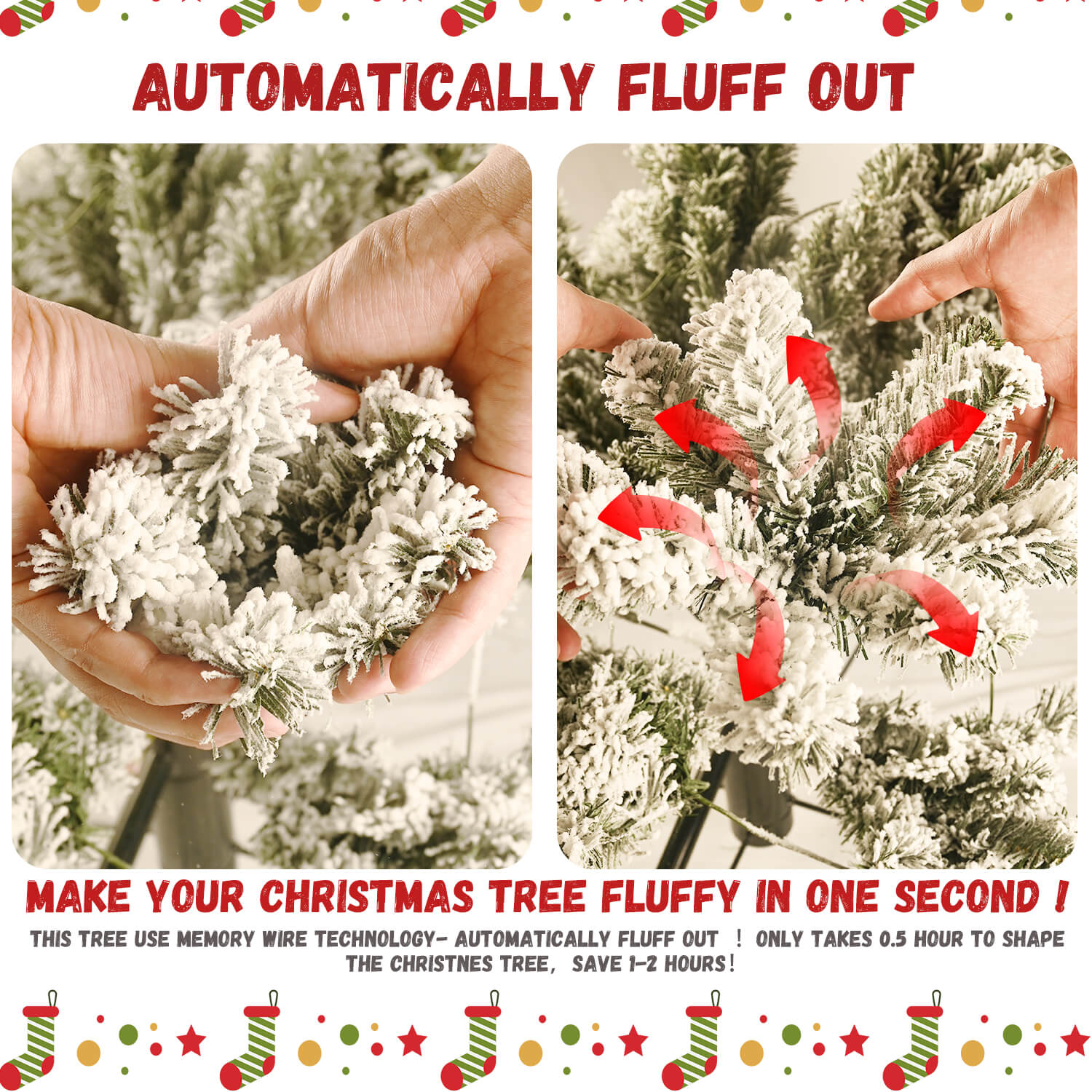 7.5ft / 8ft PE & PVC Mixed Artificial Christmas Tree with 400L Bi-Color LED Lights (G45 Bulbs)