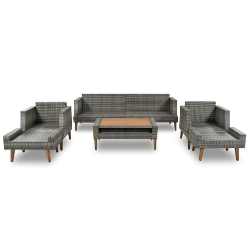 6-Pieces All Weather PE Wicker Sofa Set, Outdoor Rattan sofa With