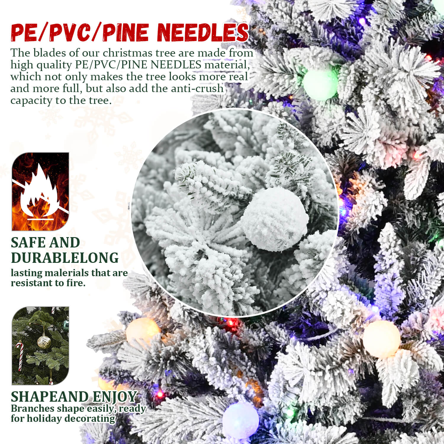 7.5ft / 8ft PE & PVC Mixed Artificial Christmas Tree with 400L Bi-Color LED Lights (G45 Bulbs)