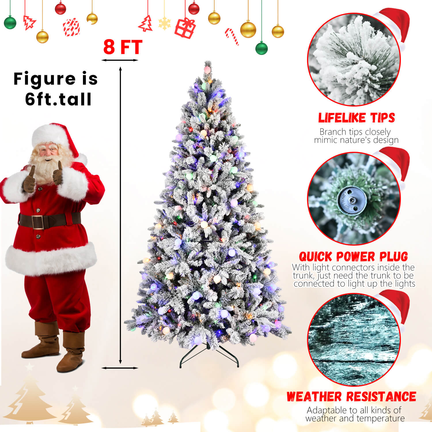 7.5ft / 8ft PE & PVC Mixed Artificial Christmas Tree with 400L Bi-Color LED Lights (G45 Bulbs)
