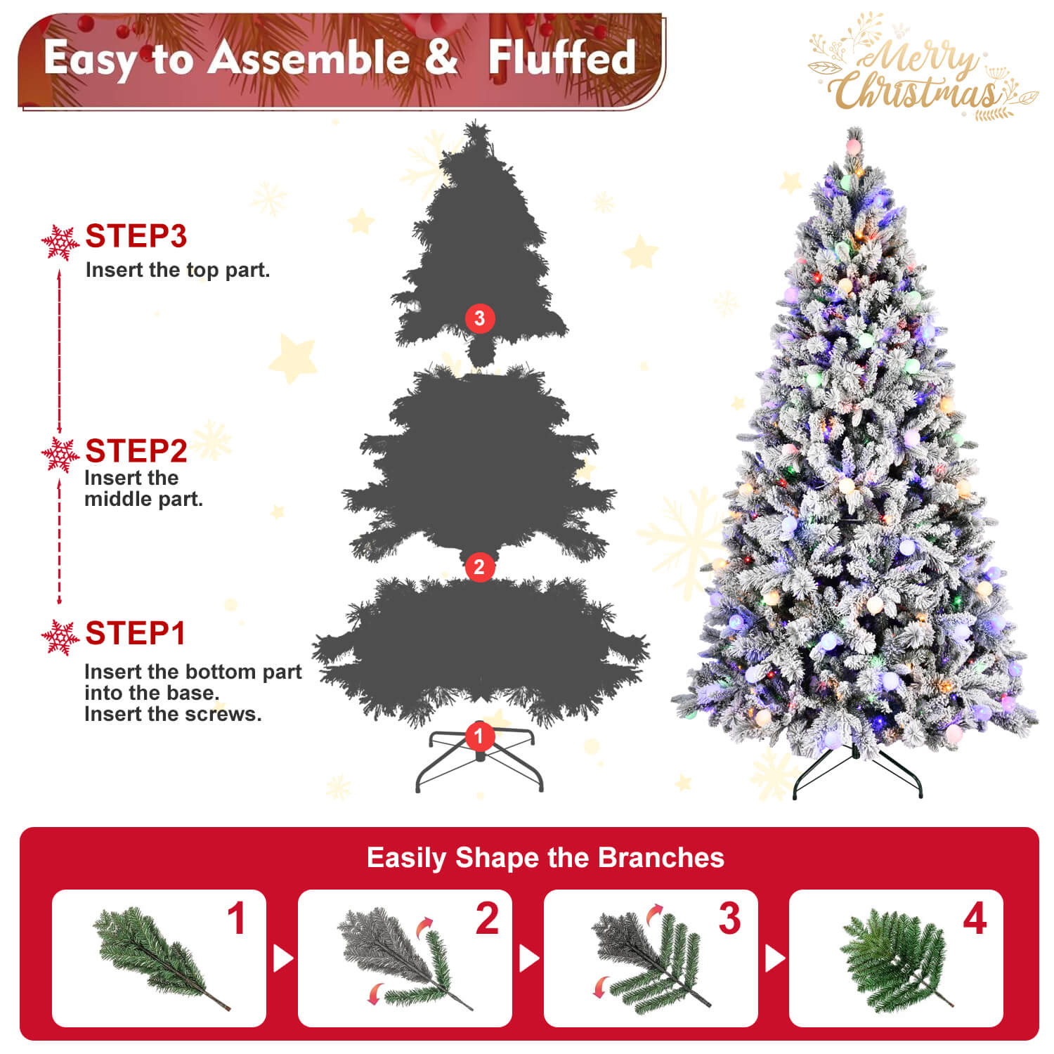 7.5ft / 8ft PE & PVC Mixed Artificial Christmas Tree with 400L Bi-Color LED Lights (G45 Bulbs)