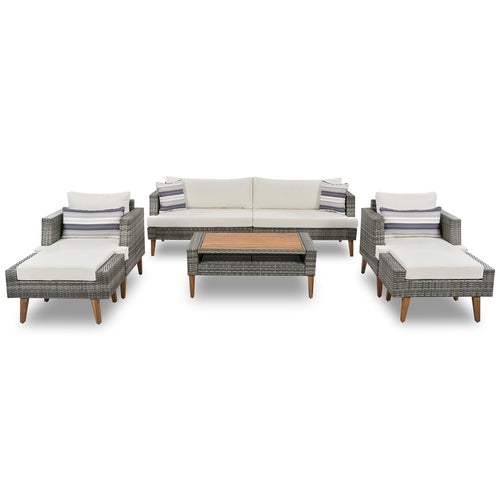 6-Pieces All Weather PE Wicker Sofa Set, Outdoor Rattan sofa With