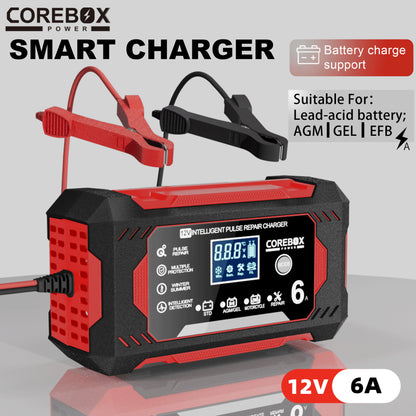 12V Smart Battery Charger & Maintainer – 6A Pulse Repair