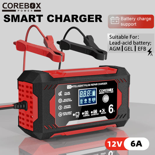 12V Smart Battery Charger & Maintainer – 6A Pulse Repair