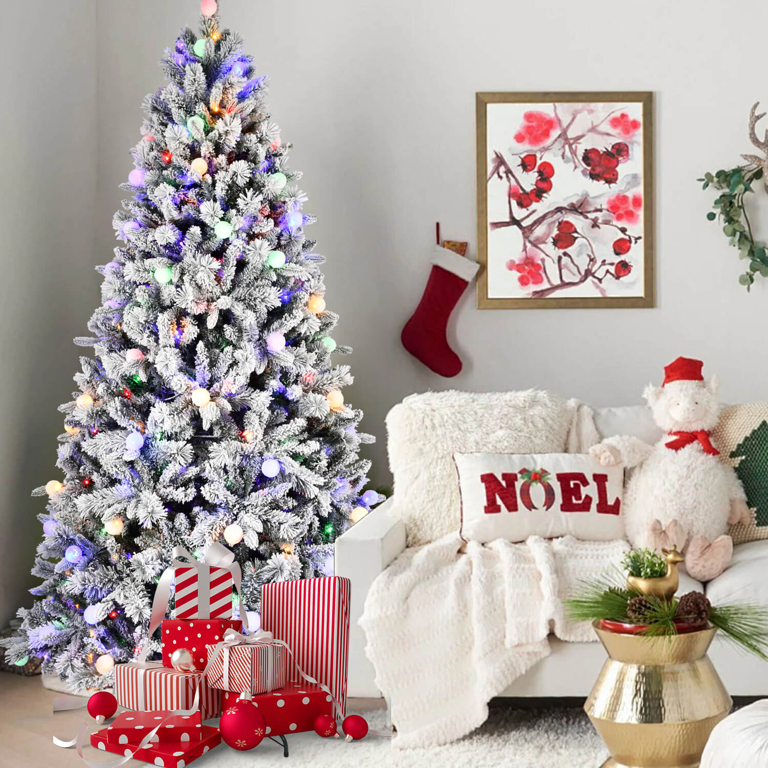 7.5ft / 8ft PE & PVC Mixed Artificial Christmas Tree with 400L Bi-Color LED Lights (G45 Bulbs)