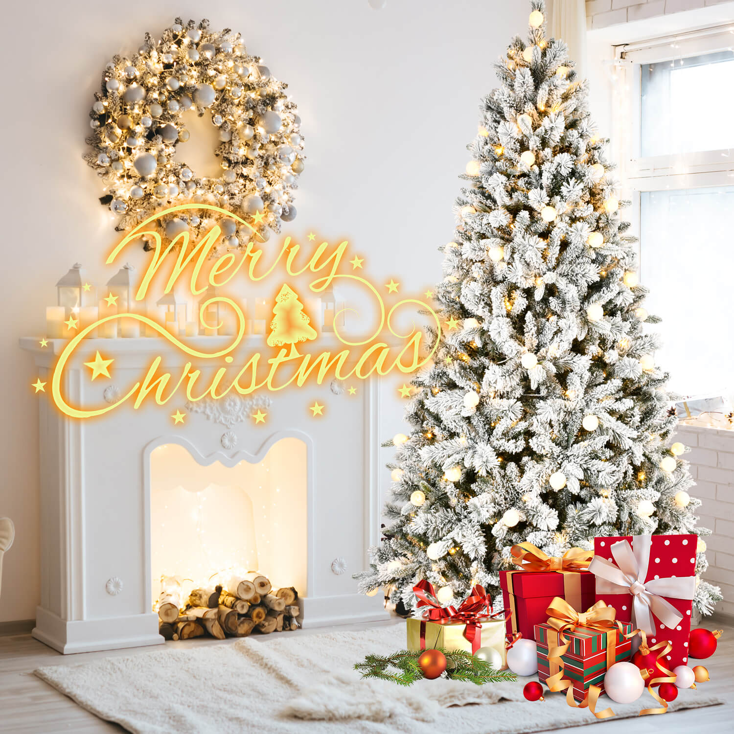 7.5ft / 8ft PE & PVC Mixed Artificial Christmas Tree with 400L Bi-Color LED Lights (G45 Bulbs)