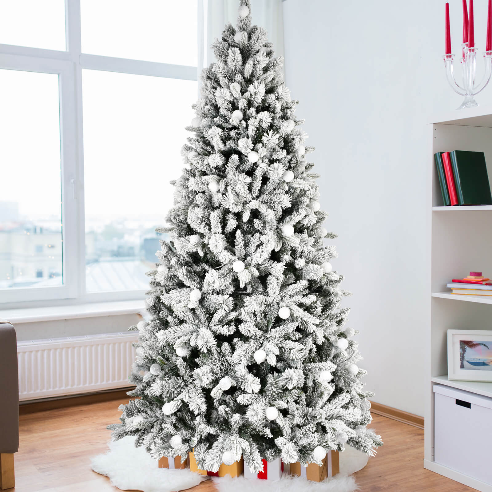 7.5ft / 8ft PE & PVC Mixed Artificial Christmas Tree with 400L Bi-Color LED Lights (G45 Bulbs)