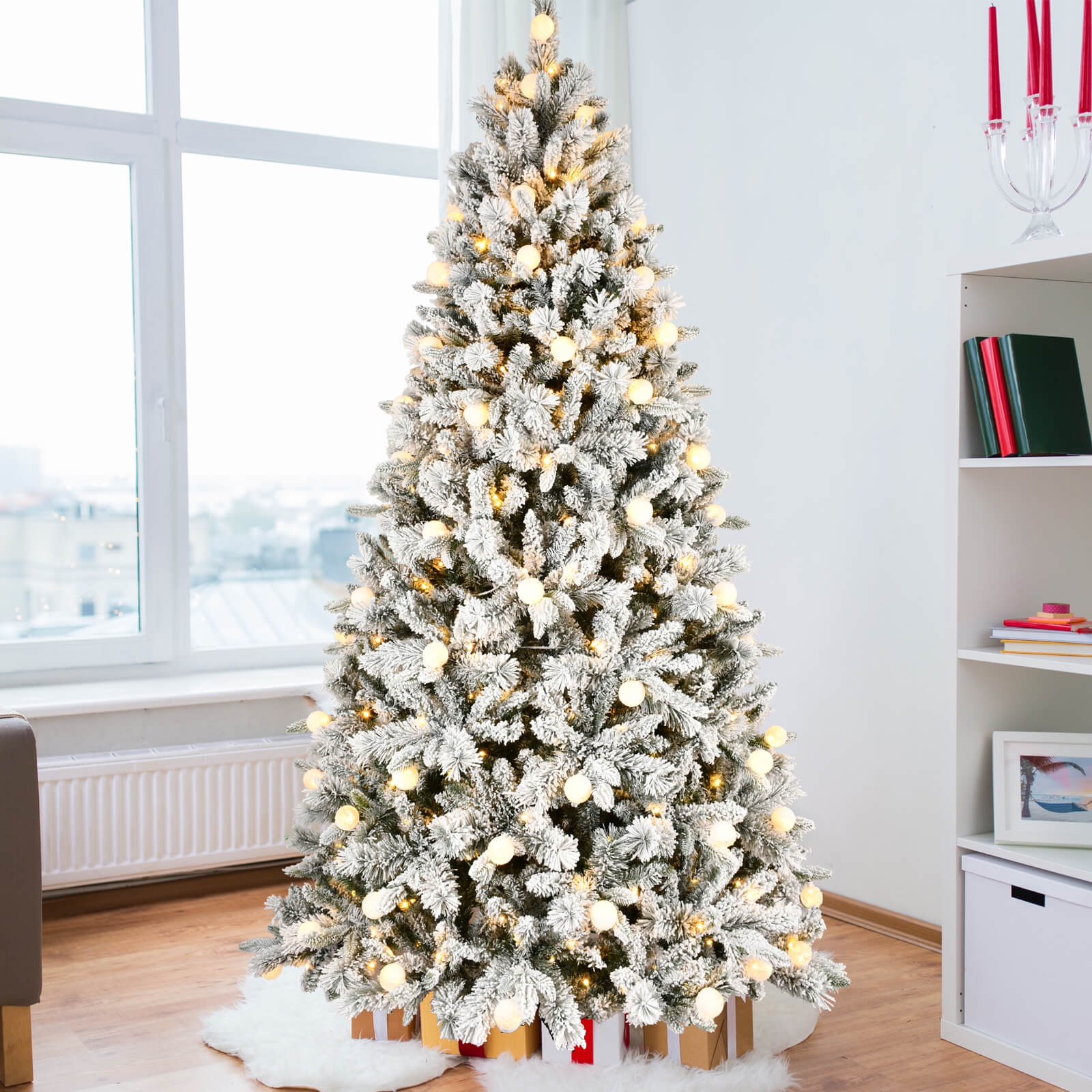 7.5ft / 8ft PE & PVC Mixed Artificial Christmas Tree with 400L Bi-Color LED Lights (G45 Bulbs)