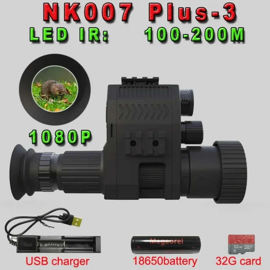 2024 Megoarei NK007 Hunting Night Vision Digital Rifle Scope Monocular Optics Sight Attachment With 1.3 Inch Screen 850 IR Torch