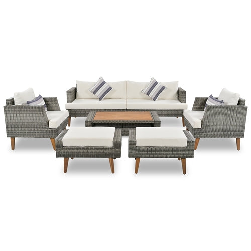 6-Pieces All Weather PE Wicker Sofa Set, Outdoor Rattan sofa With