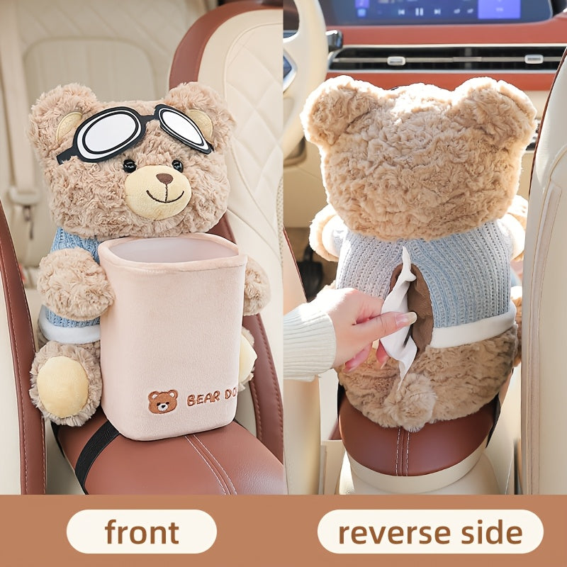 2-in-1 Car Tissue Holder & Trash Can – Armrest Storage Organizer